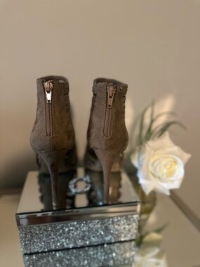 Women’s Taupe Suede Stiletto Ankle Boots - Chic Zip Back